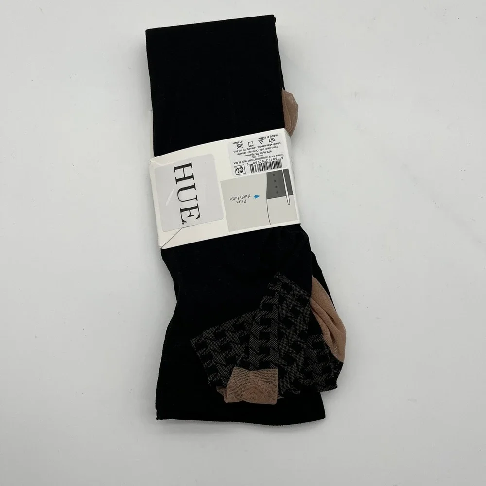 HUE Tights Womens M/L Black Faux Thigh High Tight U24619 Illusion Sheer Legwear